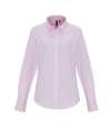 PR338 Premier Ladies Long Sleeve Striped Oxford Shirt White / Pink colour image